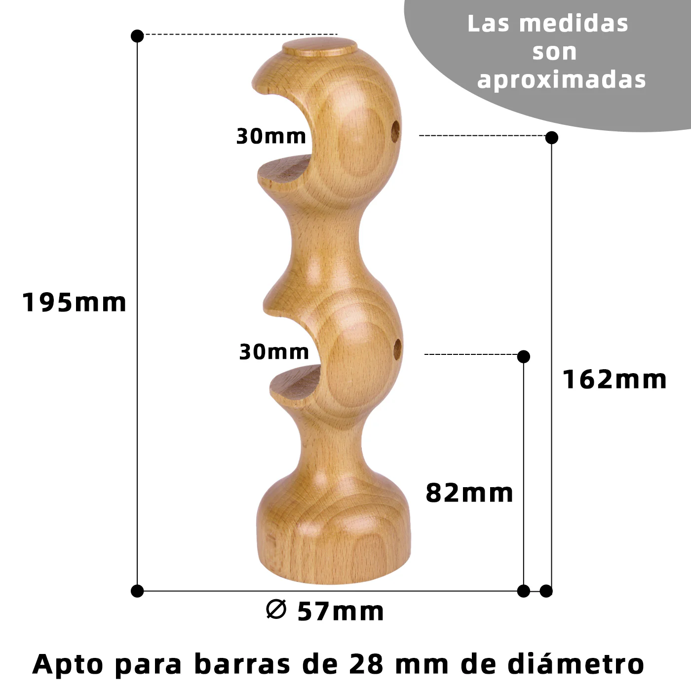 Pack de Dos Soportes de Madera para Barra Doble- Madera - Imagen 2