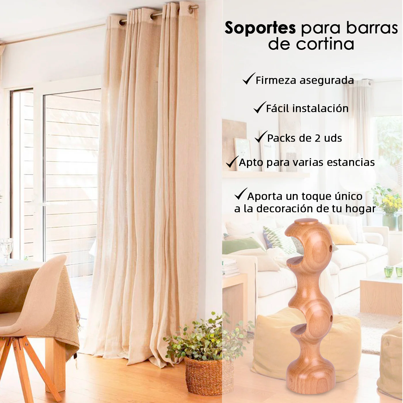 Pack de Dos Soportes de Madera para Barra Doble- Madera - Imagen 5