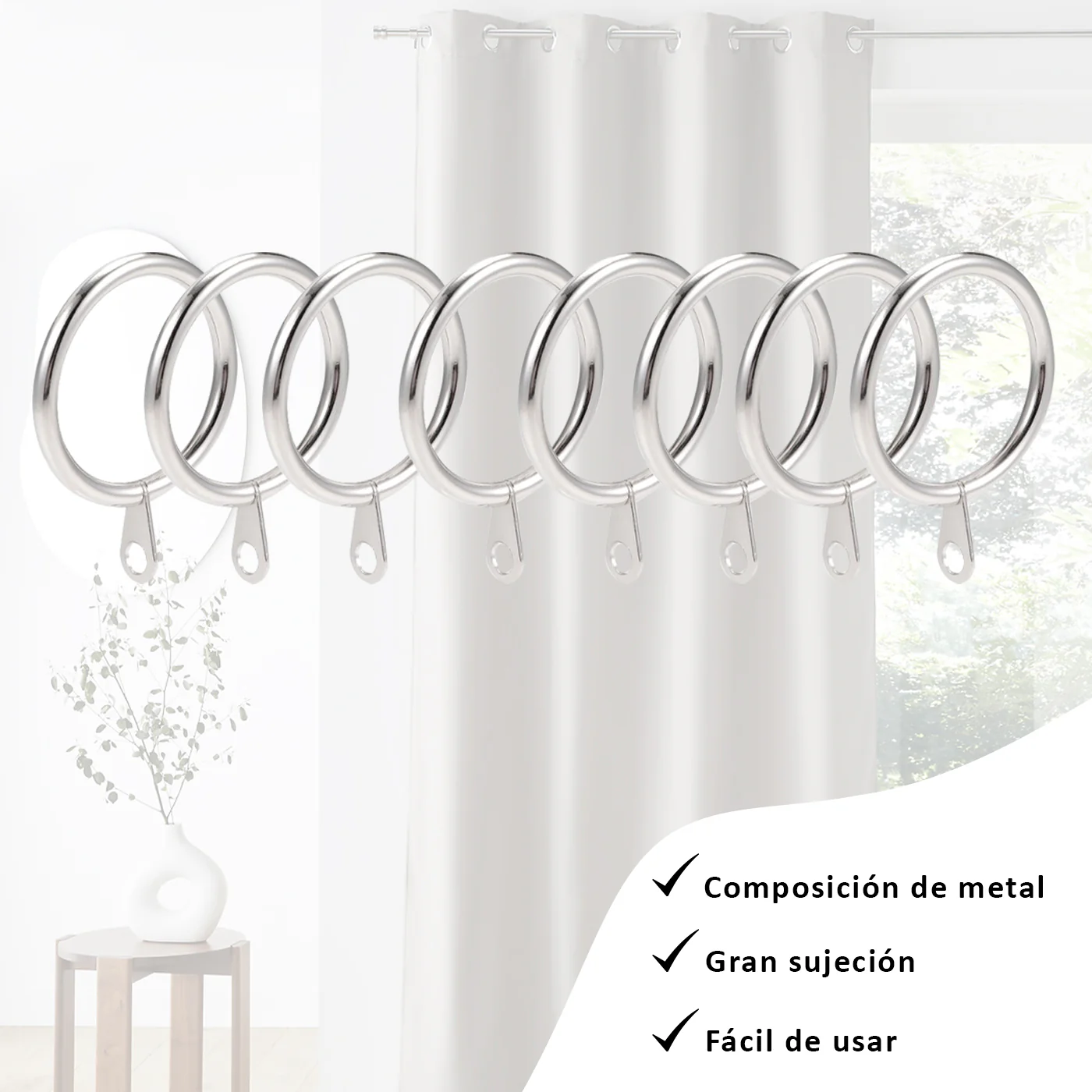 Anillas de Cortina de Metal de 32mm Diámetro Interno- Plata - Imagen 9