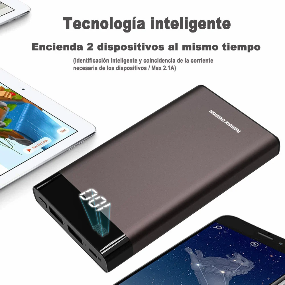 Power bank REMAX RPP-120 Batería portátil de 10000mAh Batería de Carga con Entrada USB de Micro y Salida USB Dual - Imagen 4