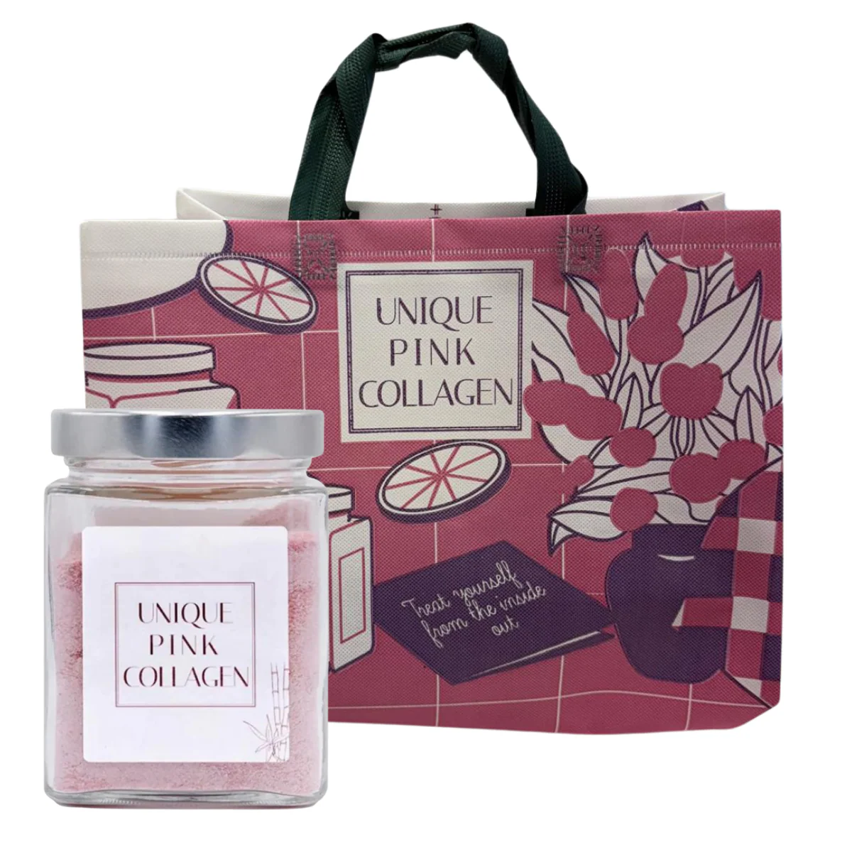 - UNIQUE PINK COLLAGEN + BOLSA UNIQUE DE REGALO. Complemento alimenticio de COLAGENO y ACIDO HIALURÓNICO. ANTIEDAD. PIEL MAS FIRME Y ELASTICA.