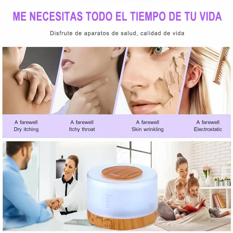 Humidificador Difusores aromaterapia 500ml, Humidificador de aire, lleva control remoto, Humidificador Ultrasónico con luz LED de 7 Colores - Imagen 6