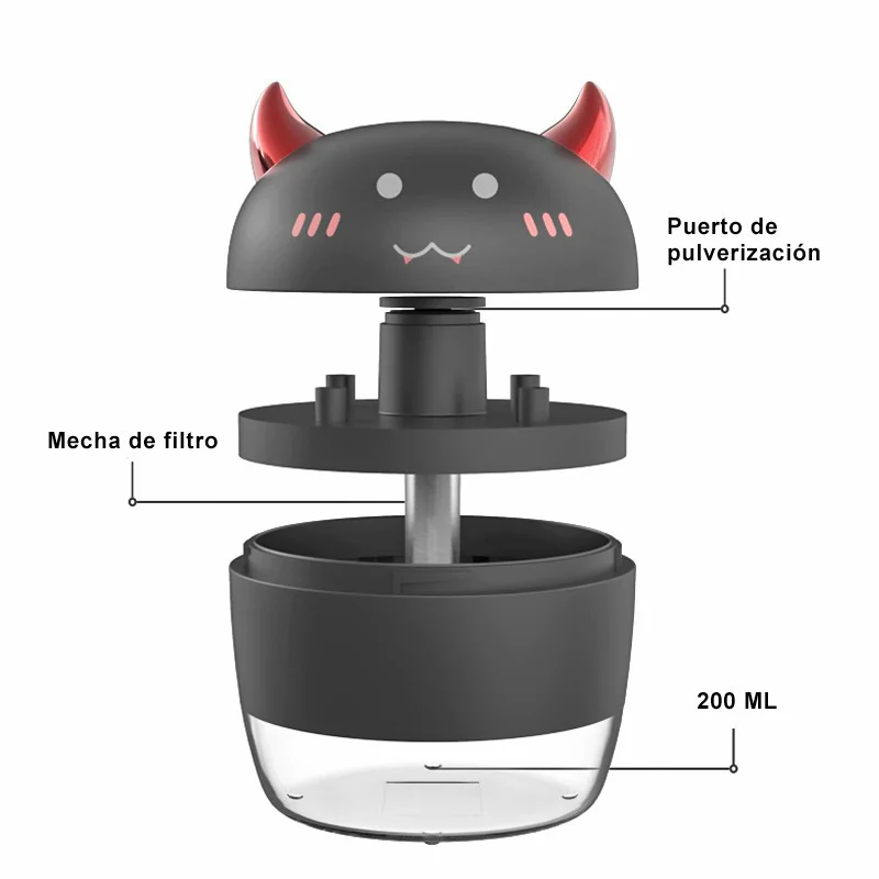 Humidificador con luz LED ultrasónico del ángel/demonio, Humidificador aromaterapia para casa de 200ML, purificador de aire - Imagen 8