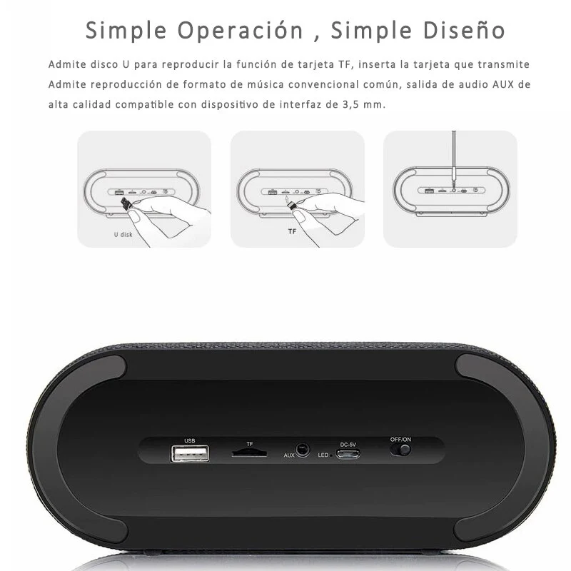 Altavoz Bluetooth RB-M26 Con Reloj Despertador y Radio FM, Altavoz Bluetooth Potente, Mano Libre, Puerto Para AUX/Tarjeta SD - Imagen 7