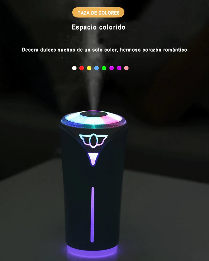 Humidificador Ultrasónico 280ml con Iluminación de Luz LED de 7 Colores, Humidificador de Aire Portátil de USB para Coche, Casa, Bebés - Imagen 4