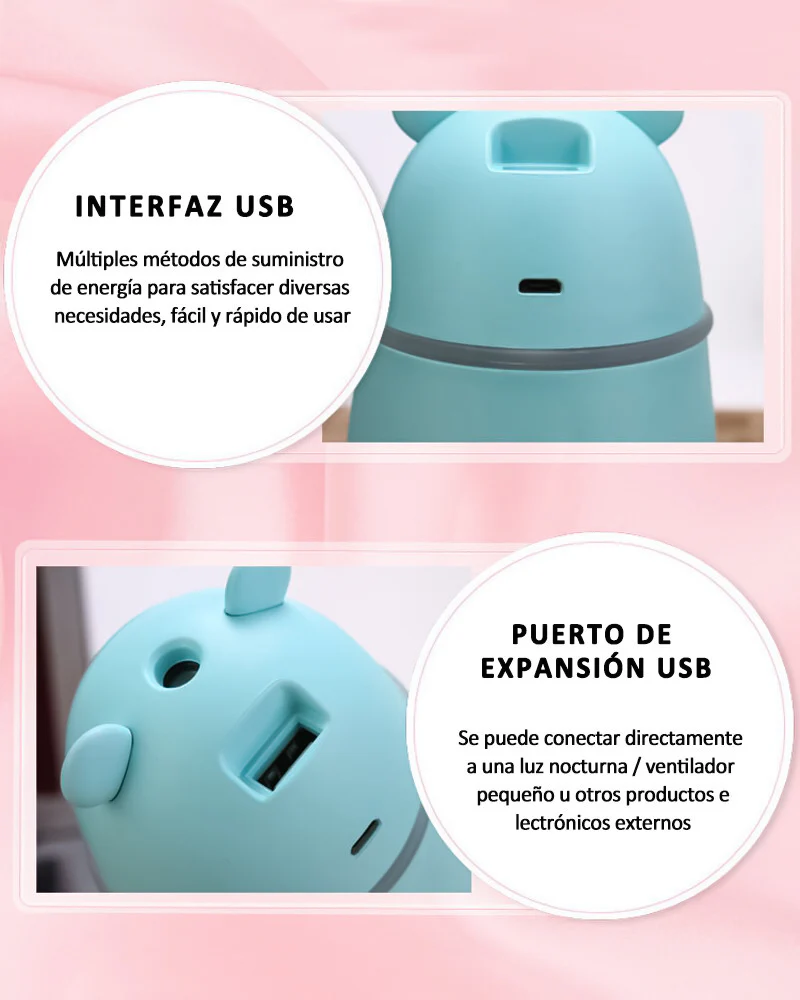 Humidificador multifunción USB 260 ml oso encantador, humidificador ultrasónico del coche con luz nocturna - Imagen 9