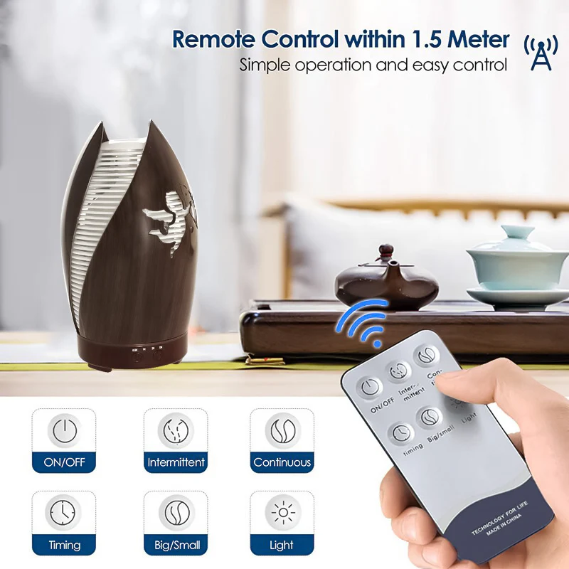 Humidificador Aromaterapia para Casa de 120 ML, Purificador de aire con control remoto, Luces LED de 7 colores para SPA Yoga etc - Imagen 4