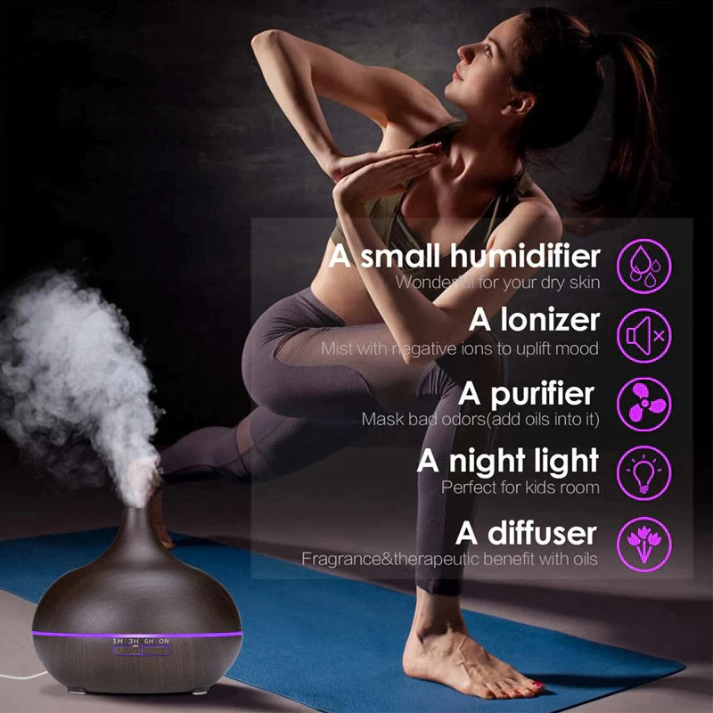 Difusor de aceite esencial de 300 ml, Humidificador para aromaterapia con control remoto, luces LED de 7 colores, para Hogar/Oficina/Yoga - Imagen 6
