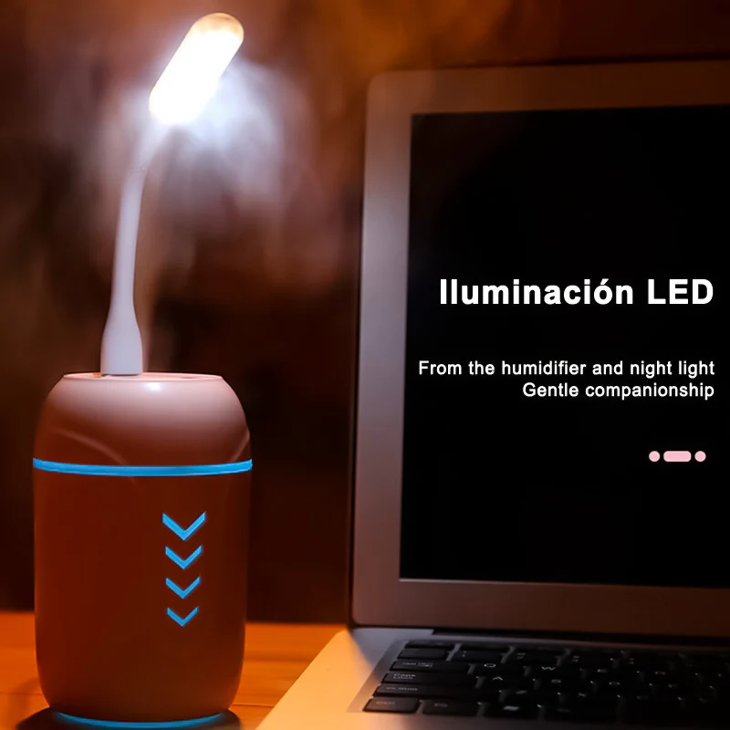 Humidificador Ambientador 200ML, Mini Humidificador Portátil para dormitorio, escritorio, mini lámpara y mini ventilador de USB incluido - Imagen 6