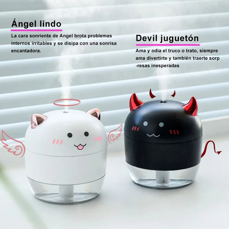 Humidificador con luz LED ultrasónico del ángel/demonio, Humidificador aromaterapia para casa de 200ML, purificador de aire