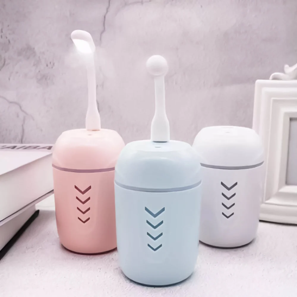 Humidificador Ambientador 200ML, Mini Humidificador Portátil para dormitorio, escritorio, mini lámpara y mini ventilador de USB incluido