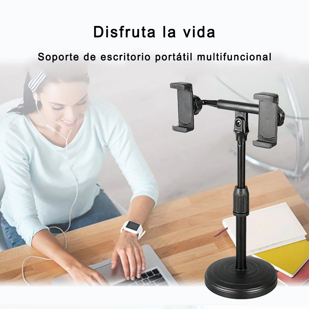 Soporte Universal Retráctil Doble para Teléfono Móvil en Vivo Soporte de Escritorio, para transmisión en vivo, vídeos de Youtube - Imagen 2