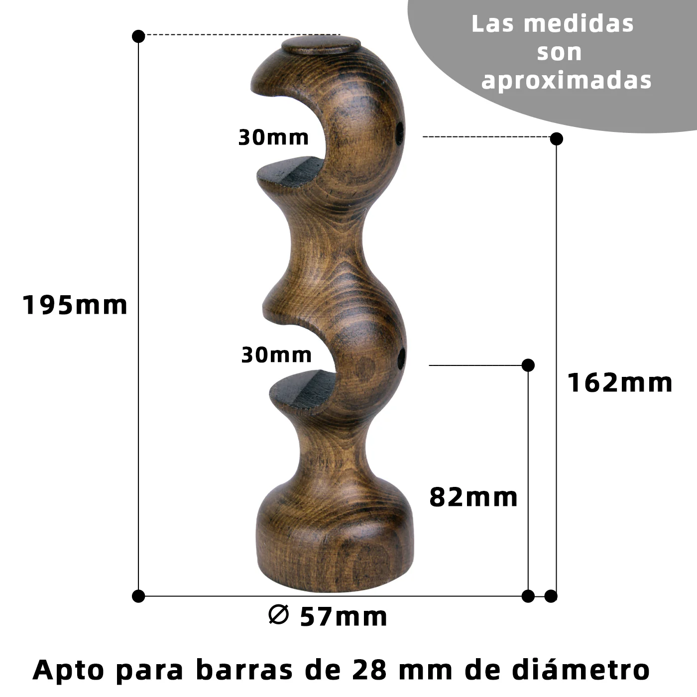 Pack de Dos Soportes de Madera para Barra Doble- Marrón - Imagen 2