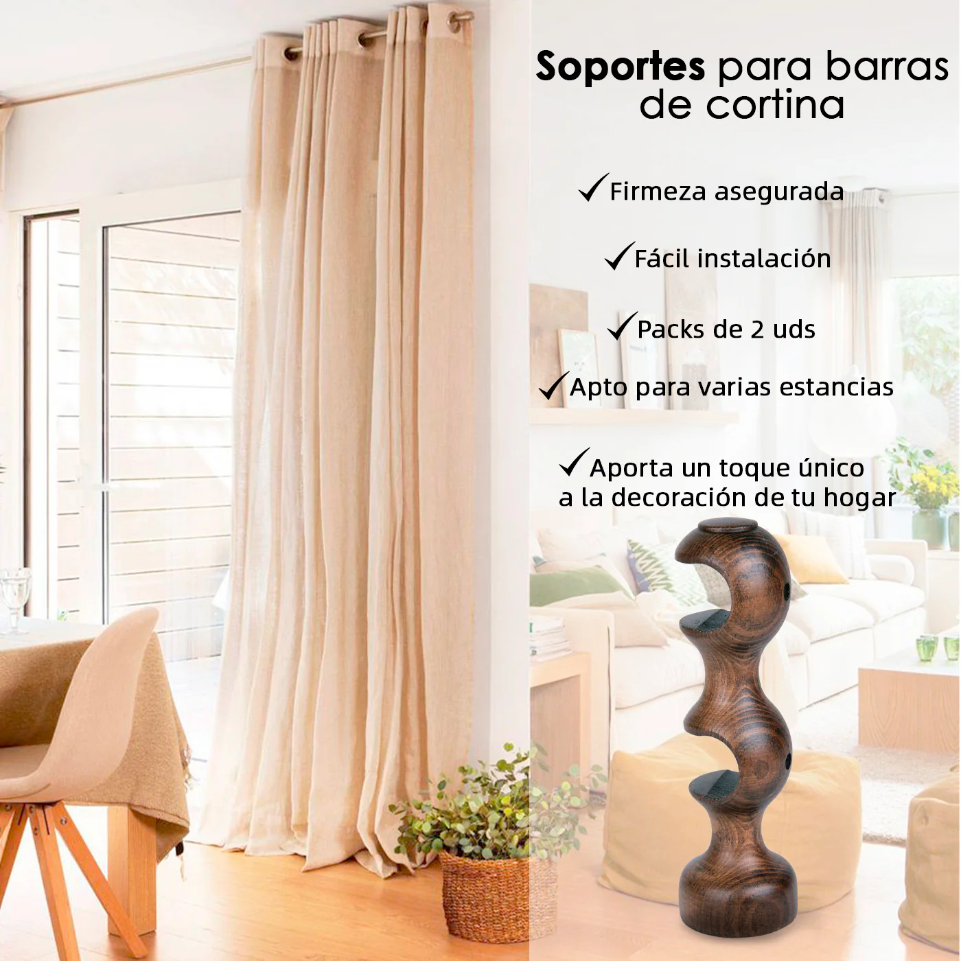 Pack de Dos Soportes de Madera para Barra Doble- Marrón - Imagen 5