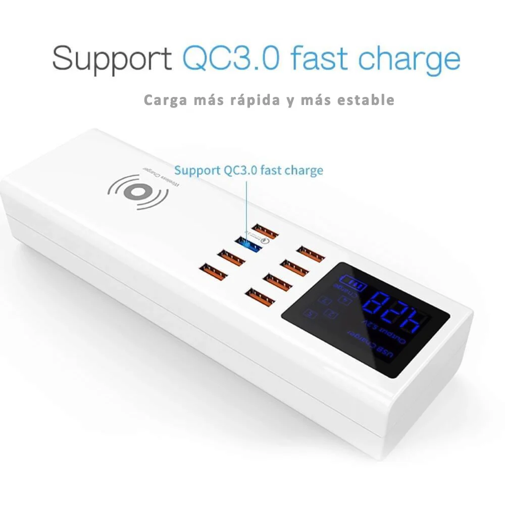 DG-F12Q Regleta Enchufe con Cargador Inalámbrico de 10W y 8 Puertos USB, Regleta USB con Carga Rápida QC3.0,con Pantalla Led,40W(Max) - Imagen 2