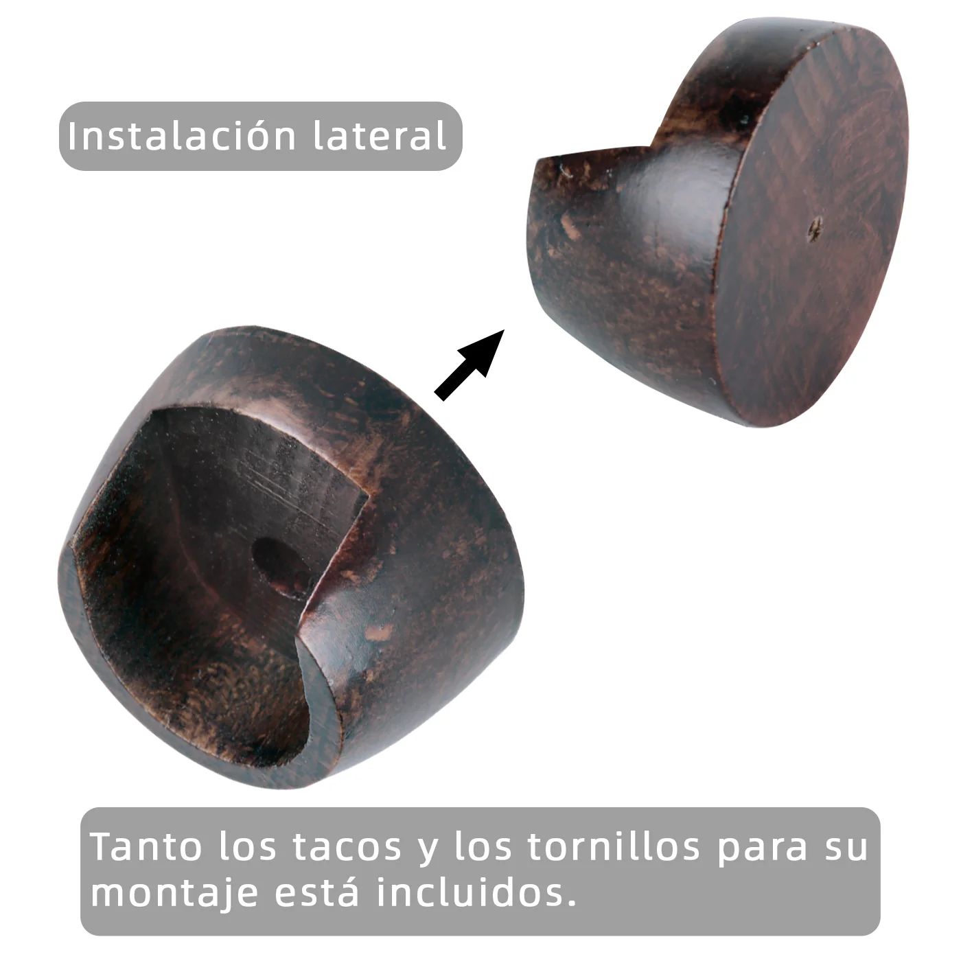 Soporte para Barra de Cortina Entre Paredes de Madera, 2unidades- Marrón - Imagen 3