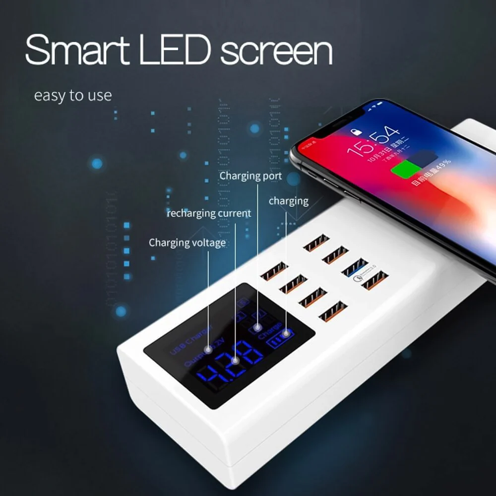 DG-F12Q Regleta Enchufe con Cargador Inalámbrico de 10W y 8 Puertos USB, Regleta USB con Carga Rápida QC3.0,con Pantalla Led,40W(Max) - Imagen 3