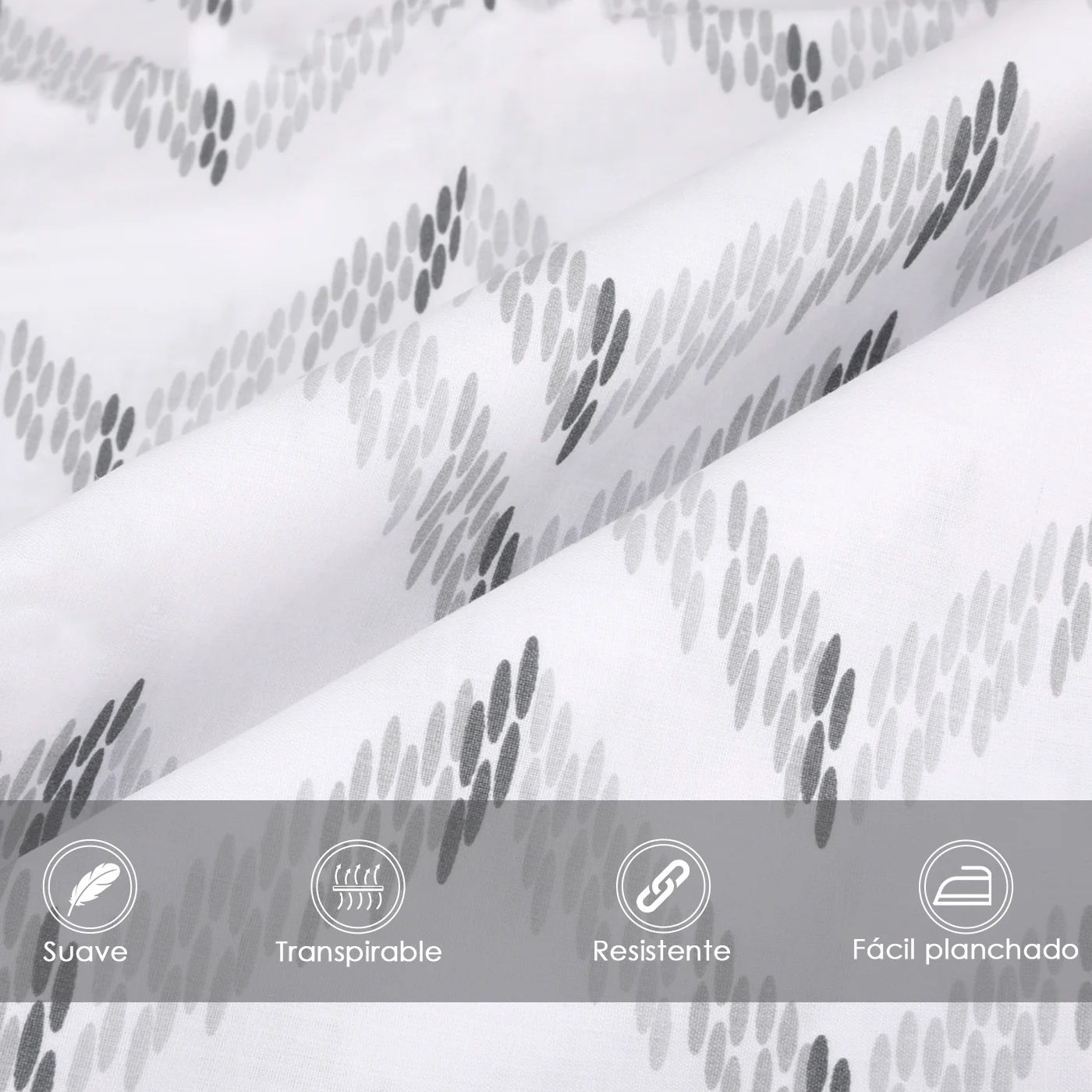 Juego Sábanas de Verano y Entretiempo 50% Algodón y 50% poliéster- Zig Zag Gris - Imagen 4