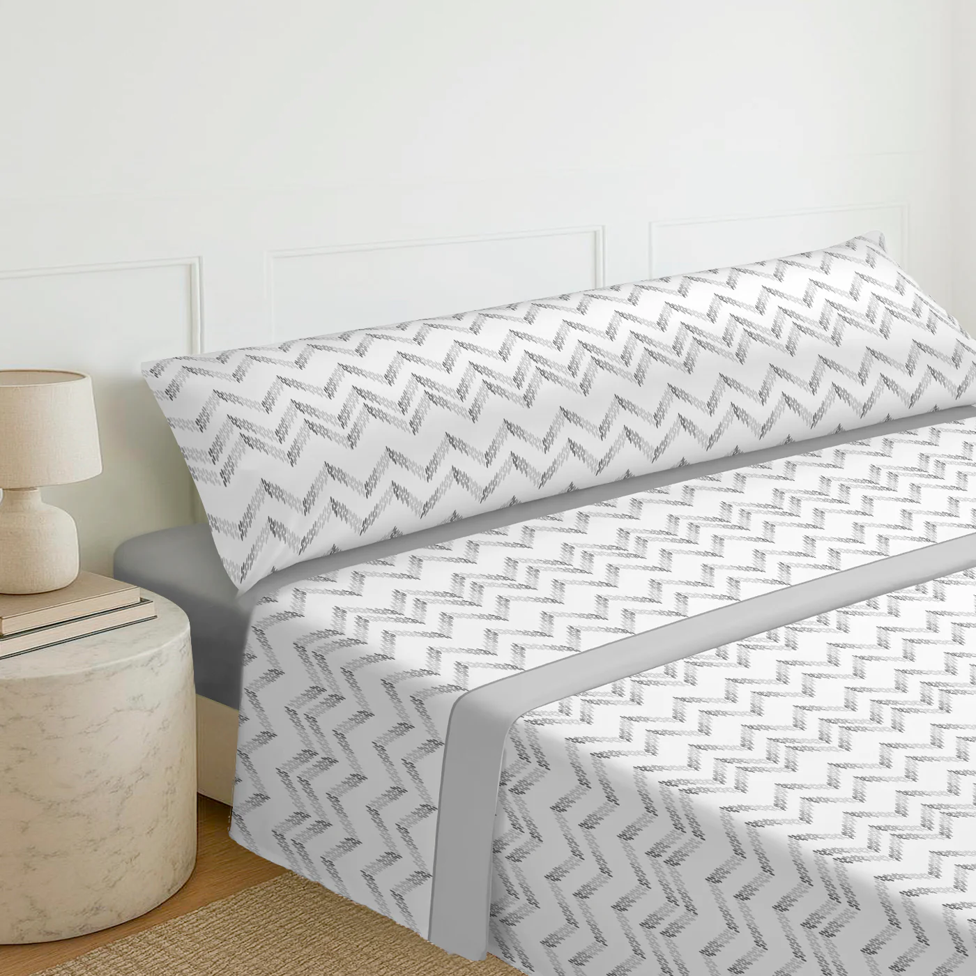 Juego Sábanas de Verano y Entretiempo 50% Algodón y 50% poliéster- Zig Zag Gris