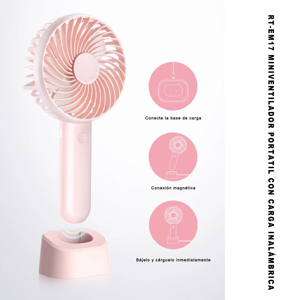 Remax RT-EM17 Mini Ventilador Batería Recargable, Silencioso Para El Hogar/Escritorio, Portátil, Carga Inalámbrica - Imagen 4
