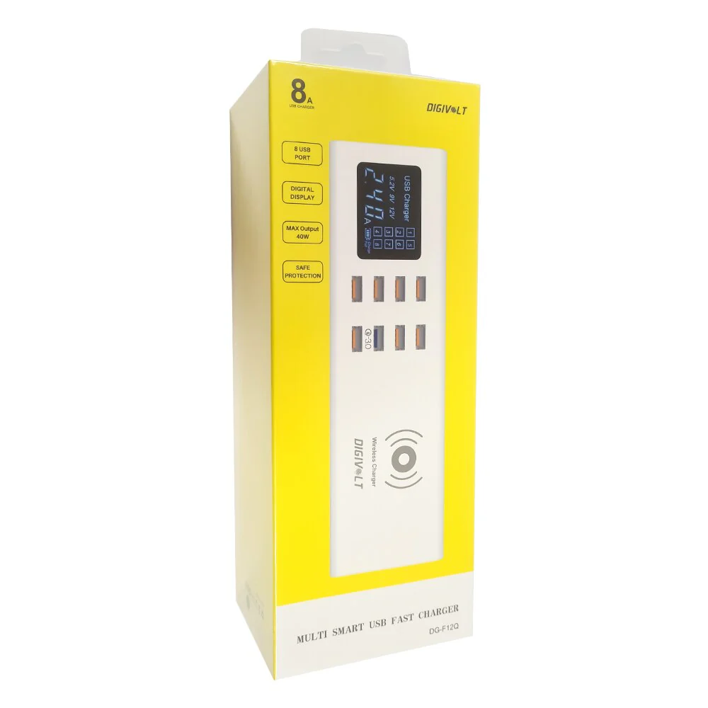 DG-F12Q Regleta Enchufe con Cargador Inalámbrico de 10W y 8 Puertos USB, Regleta USB con Carga Rápida QC3.0,con Pantalla Led,40W(Max) - Imagen 6
