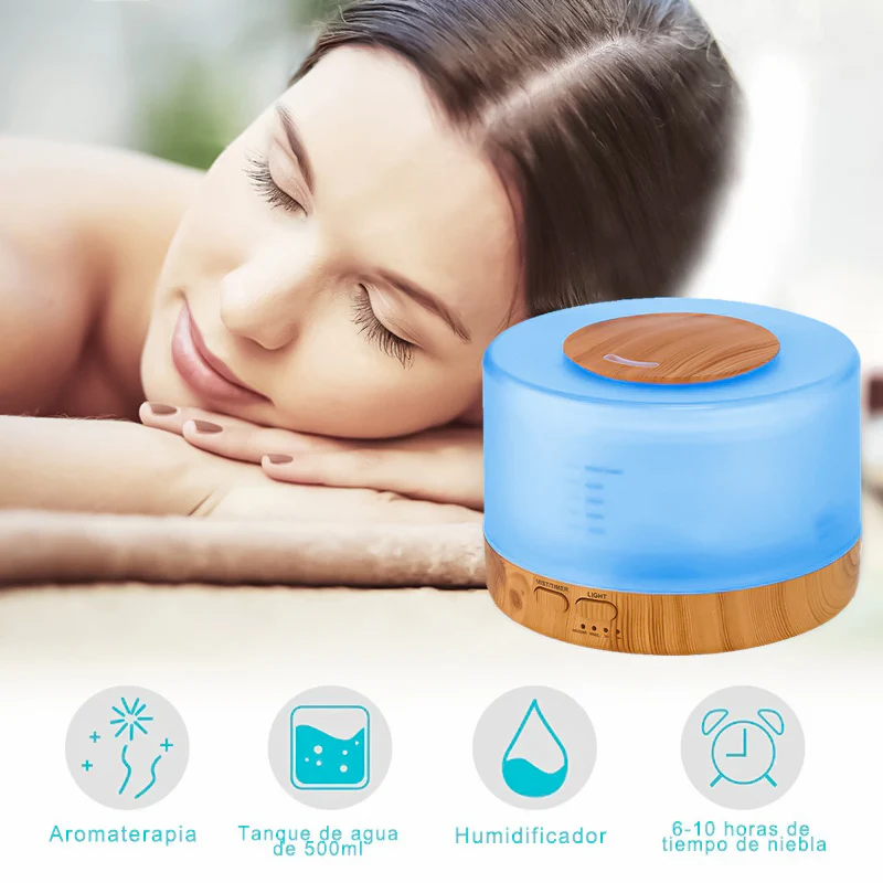 Humidificador Difusores aromaterapia 500ml, Humidificador de aire, lleva control remoto, Humidificador Ultrasónico con luz LED de 7 Colores - Imagen 2