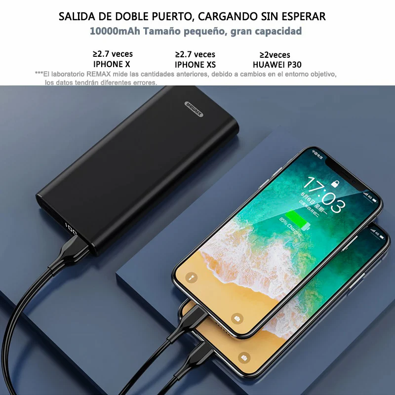 Batería Externa REMAX RPP-135 10000mAh 3 USB Entrada y Dual salida 5V 2A y LCD, Rápido Cargador Portátil Power Bank para Móviles - Imagen 3