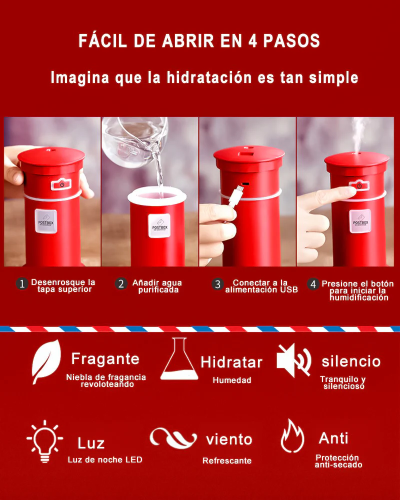 Mini purificador de Aire portátil buzón humidificador USB 200ml aromatizador de Coche Aceite Esencial difusor luz Nocturna - Imagen 6