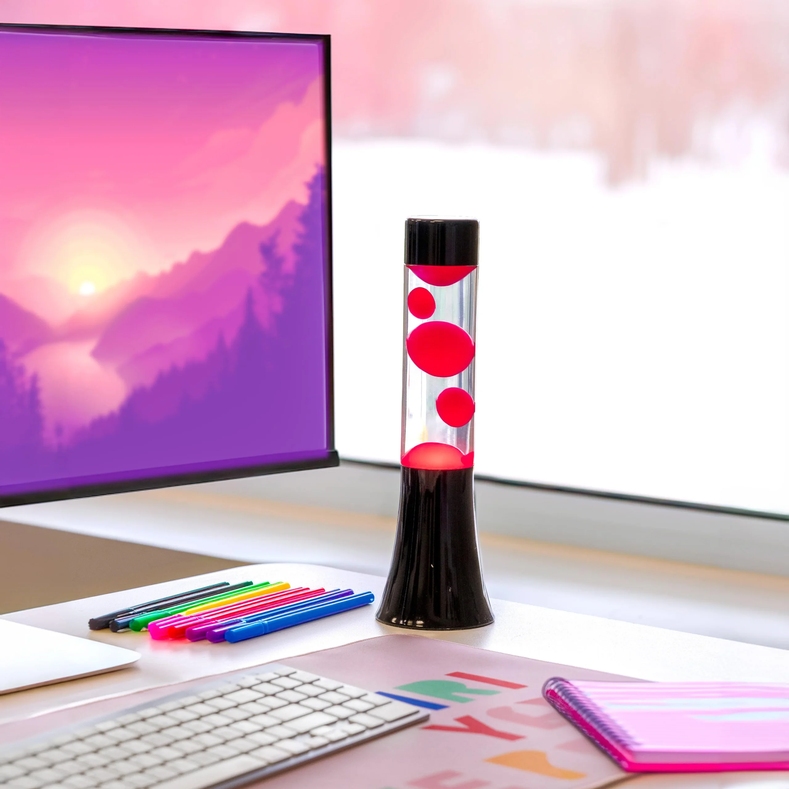 Lámpara de lava rosa de 30 cm con base negra - Imagen 4