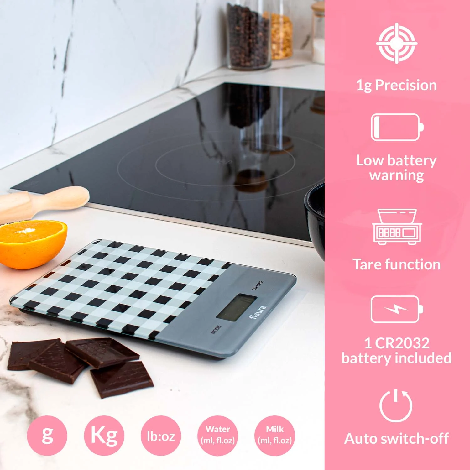 Báscula digital de cocina con estampado vichy negro - Imagen 2