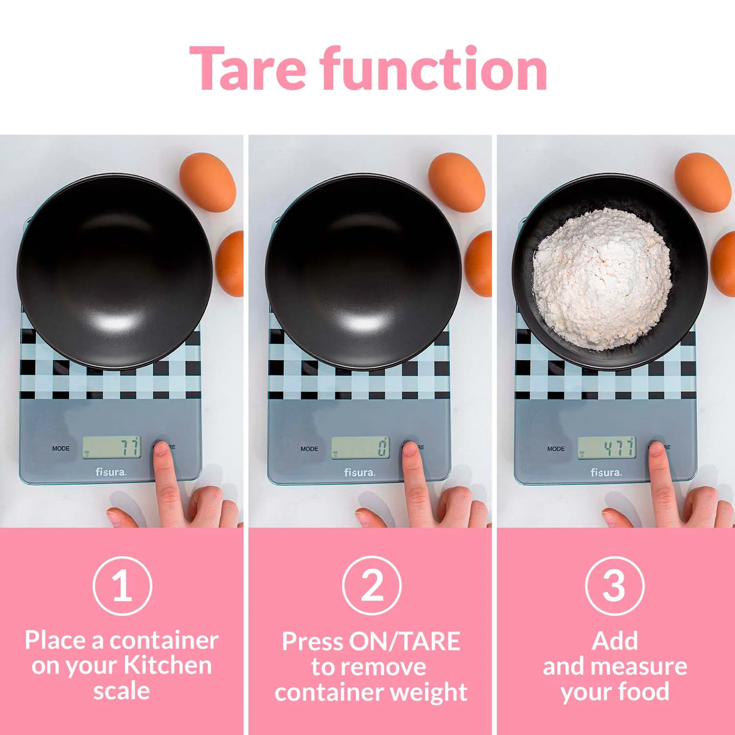 Báscula digital de cocina con estampado vichy negro - Imagen 3