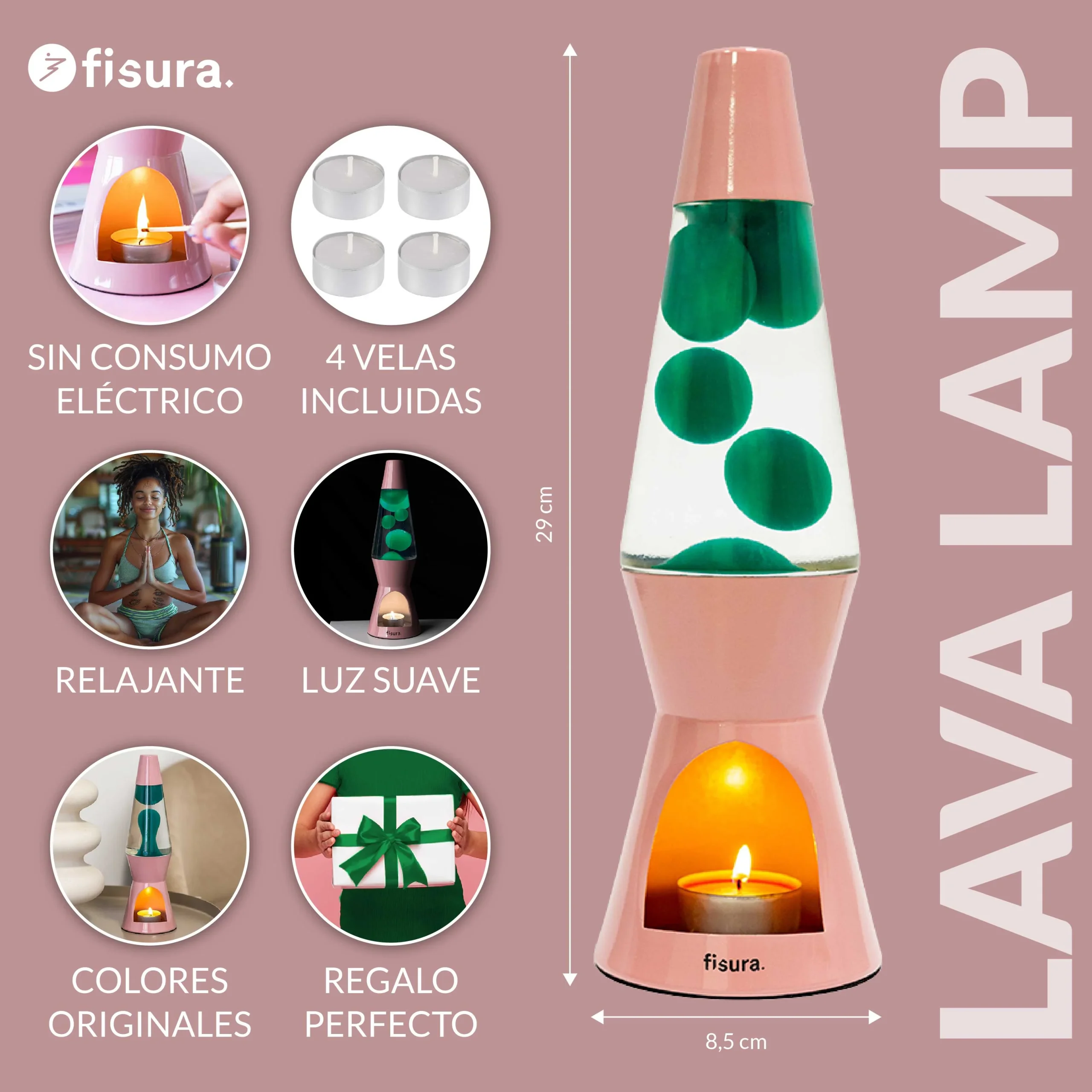 Lámpara de lava vela verde y rosa - Imagen 2