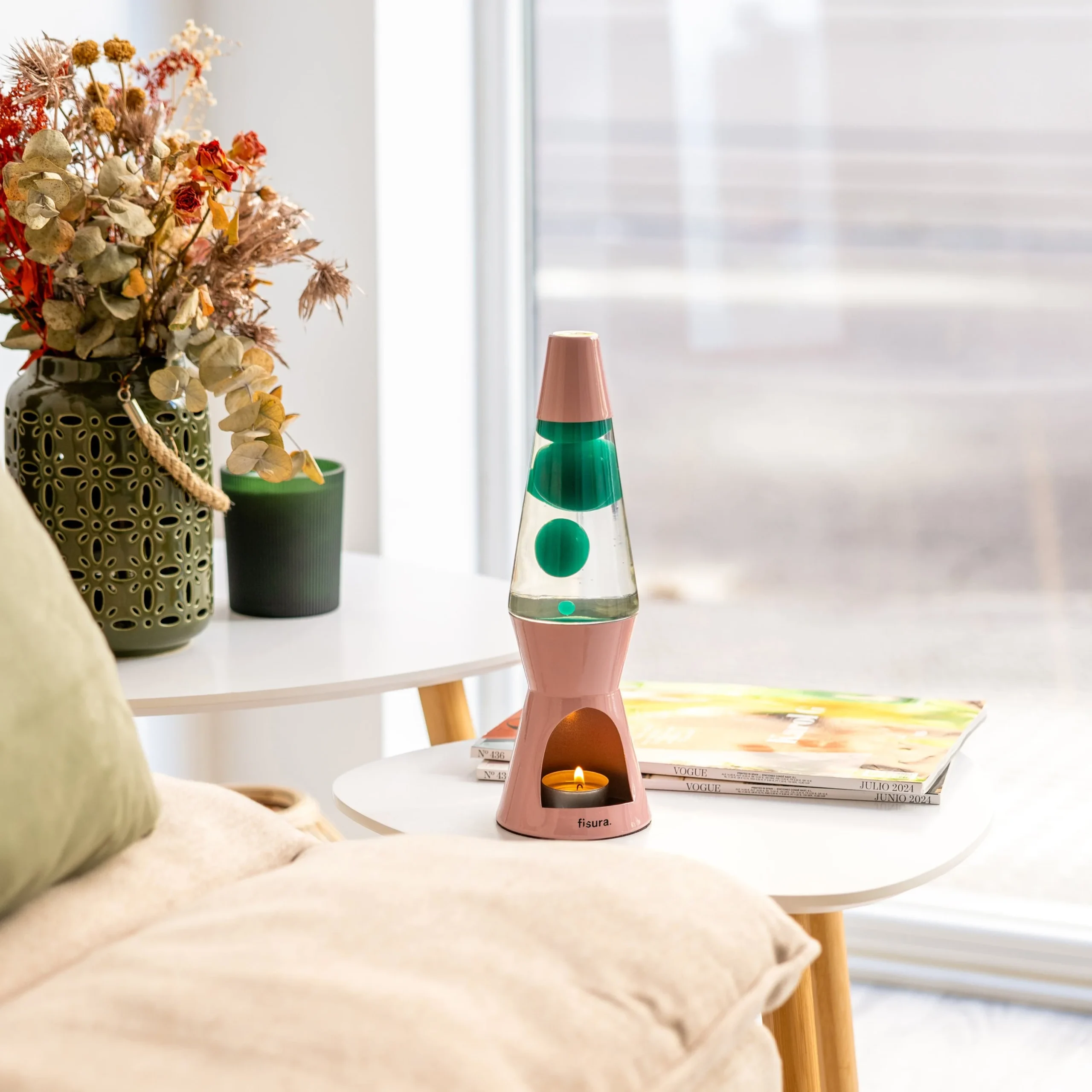 Lámpara de lava vela verde y rosa - Imagen 3