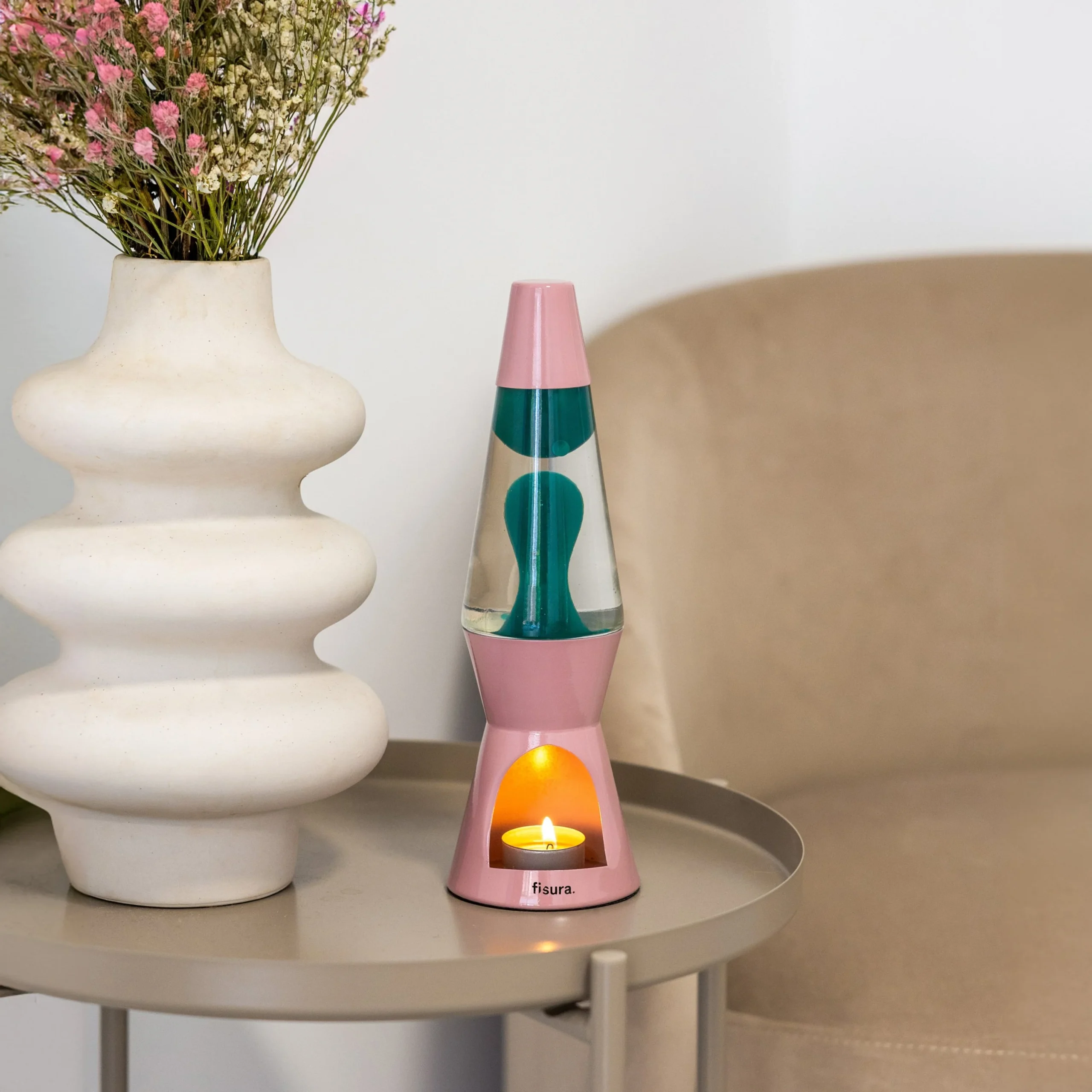 Lámpara de lava vela verde y rosa - Imagen 5