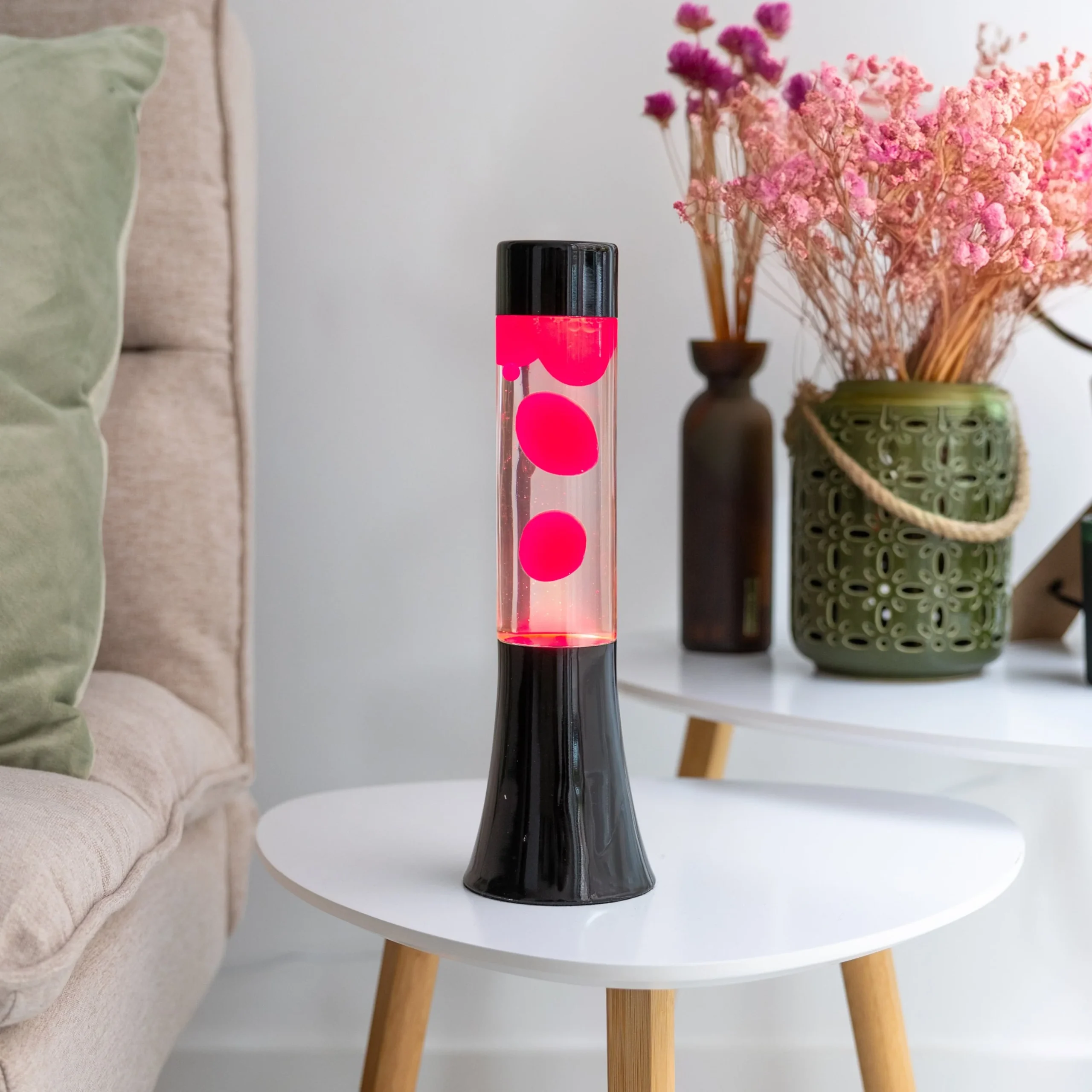 Lámpara de lava rosa de 30 cm con base negra - Imagen 3