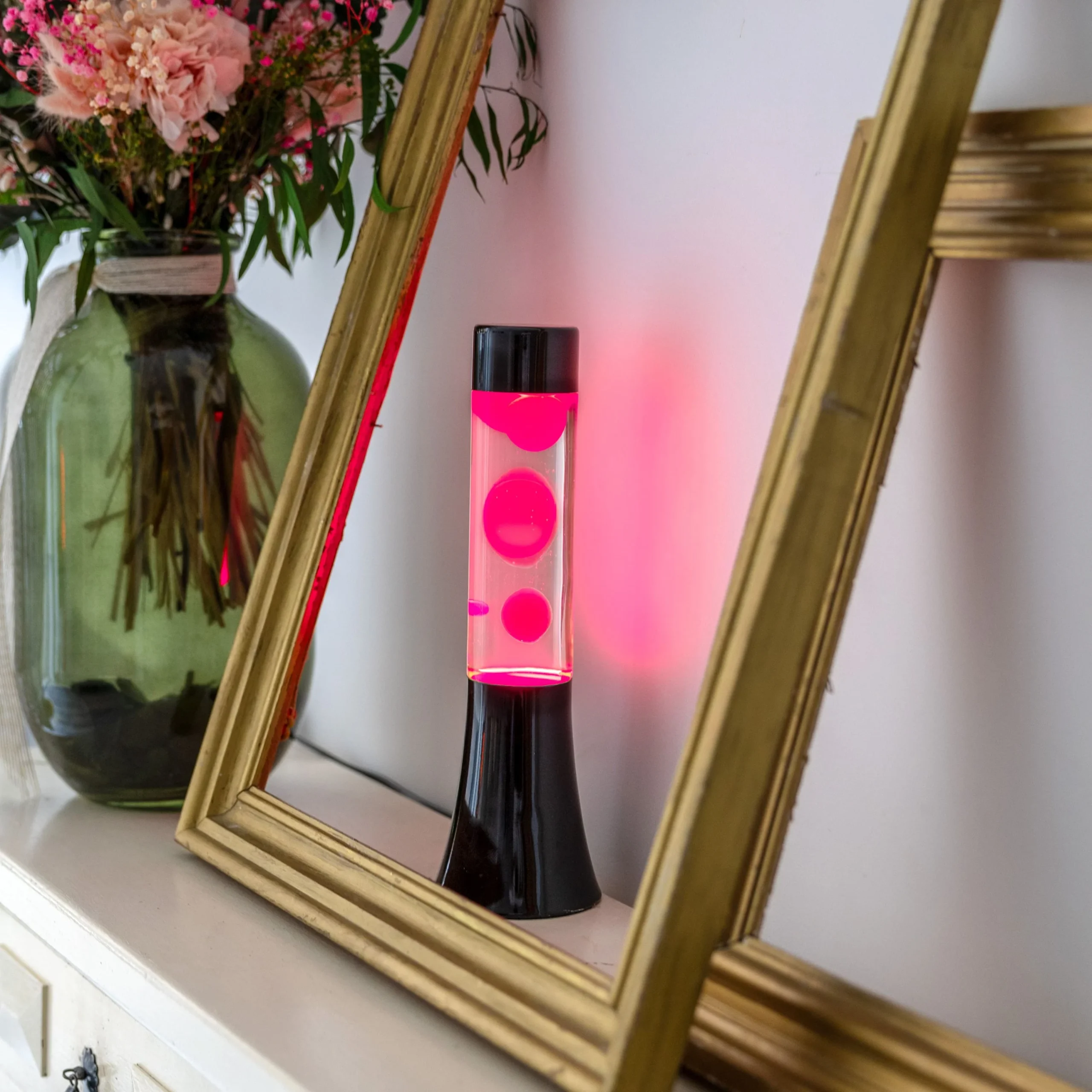 Lámpara de lava rosa de 30 cm con base negra - Imagen 5