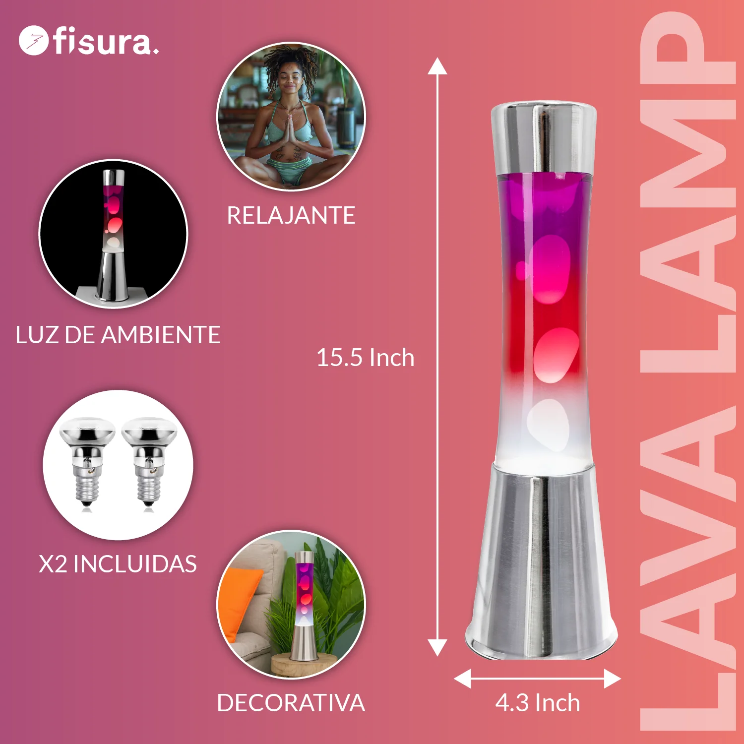Lámpara de lava degradada rojo y blanco - Imagen 6