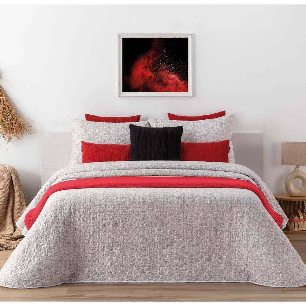 Manterol Colcha Cubrecamas Boutí Reversible Floral y Jaspeado Amapola 240 c.07 + Fundas de Cojín (Cama 150/160 cm) - Imagen 2