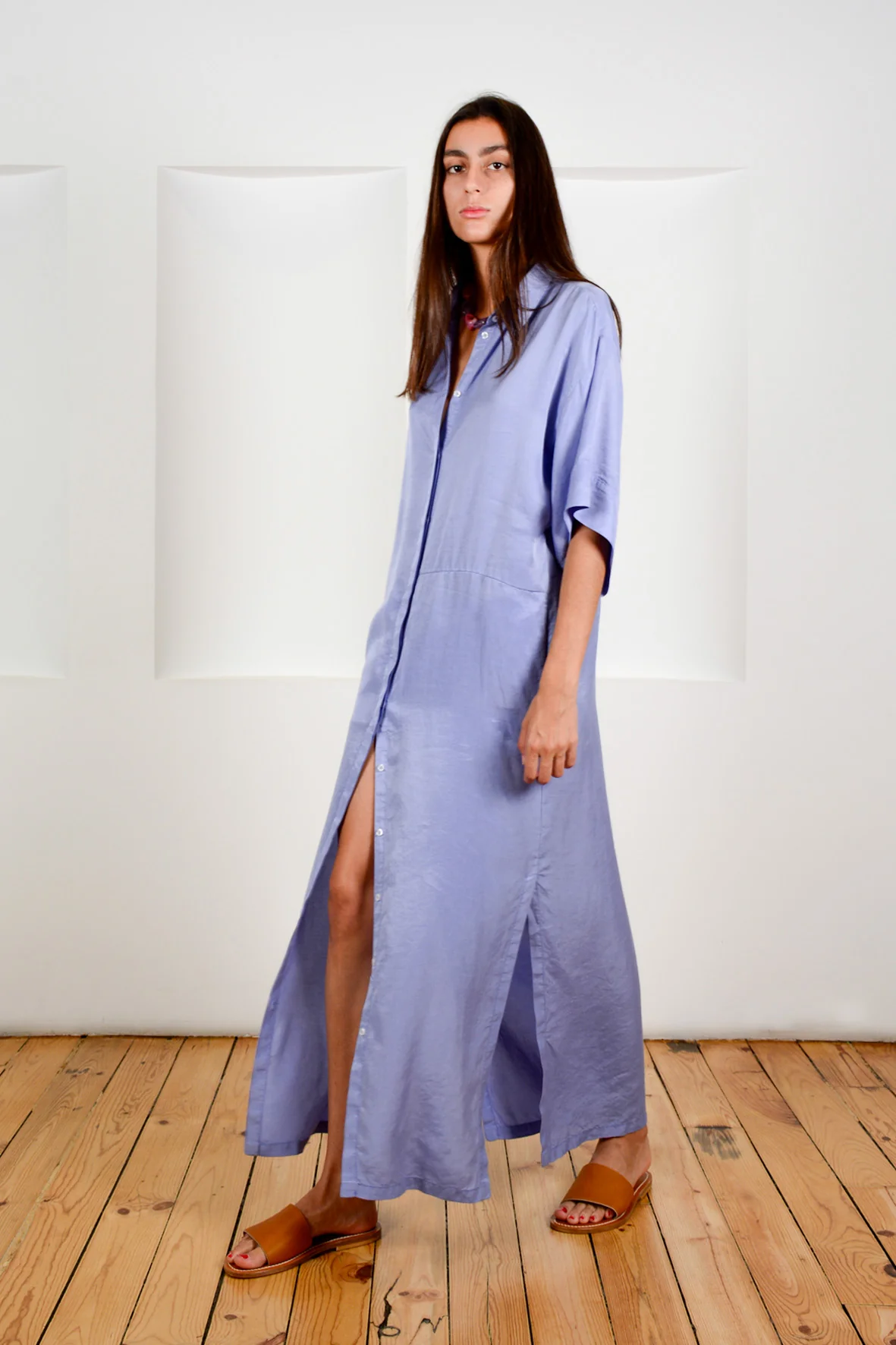 Vestido camisero manga corta largo A102082 - Imagen 2