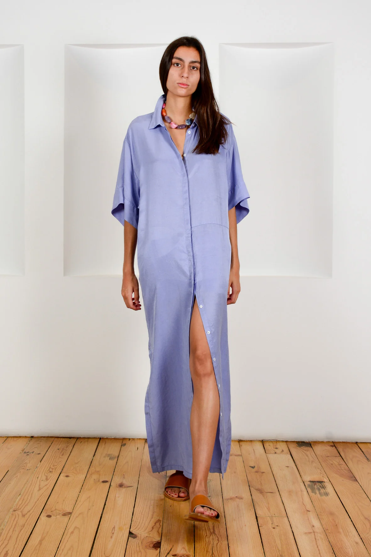 Vestido camisero manga corta largo A102082