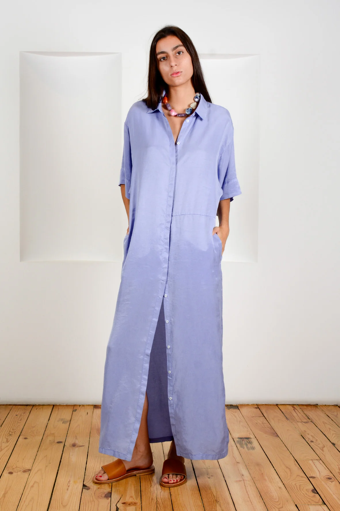 Vestido camisero manga corta largo A102082 - Imagen 4