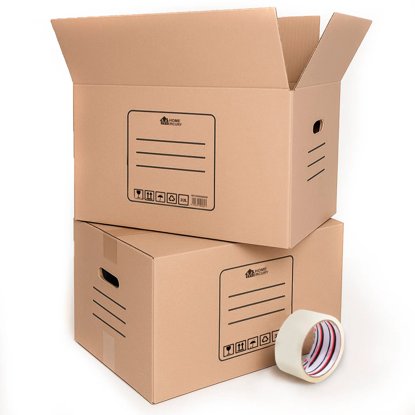 Pack 10/20 Cajas de Cartón+Precinto para Mudanzas y Almacenaje-55x35x35CM 67Litros