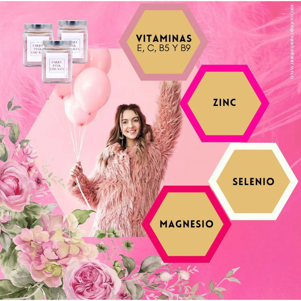 - UNIQUE PINK COLLAGEN + BOLSA UNIQUE DE REGALO. Complemento alimenticio de COLAGENO y ACIDO HIALURÓNICO. ANTIEDAD. PIEL MAS FIRME Y ELASTICA. - Imagen 7