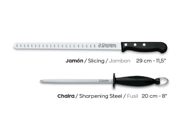 Set Cuchillo Jamonero Alveolado y Chaira P/1